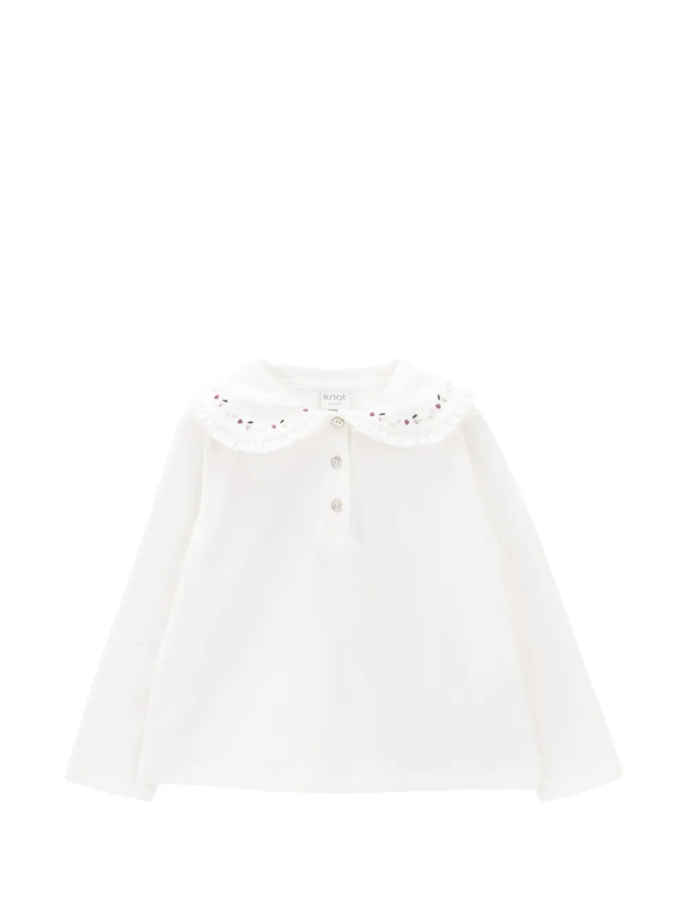 Knot Polo Mila con ricamo e ruches - Bianco