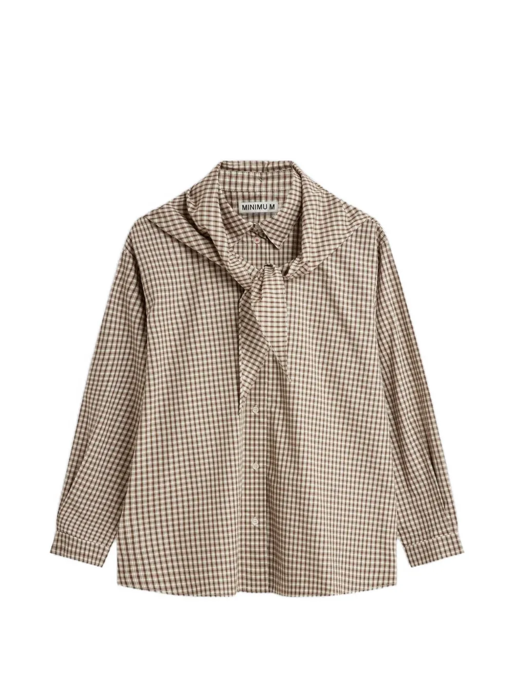 MINIMUM Harper gingham-check tie-detail shirt - Toni neutri