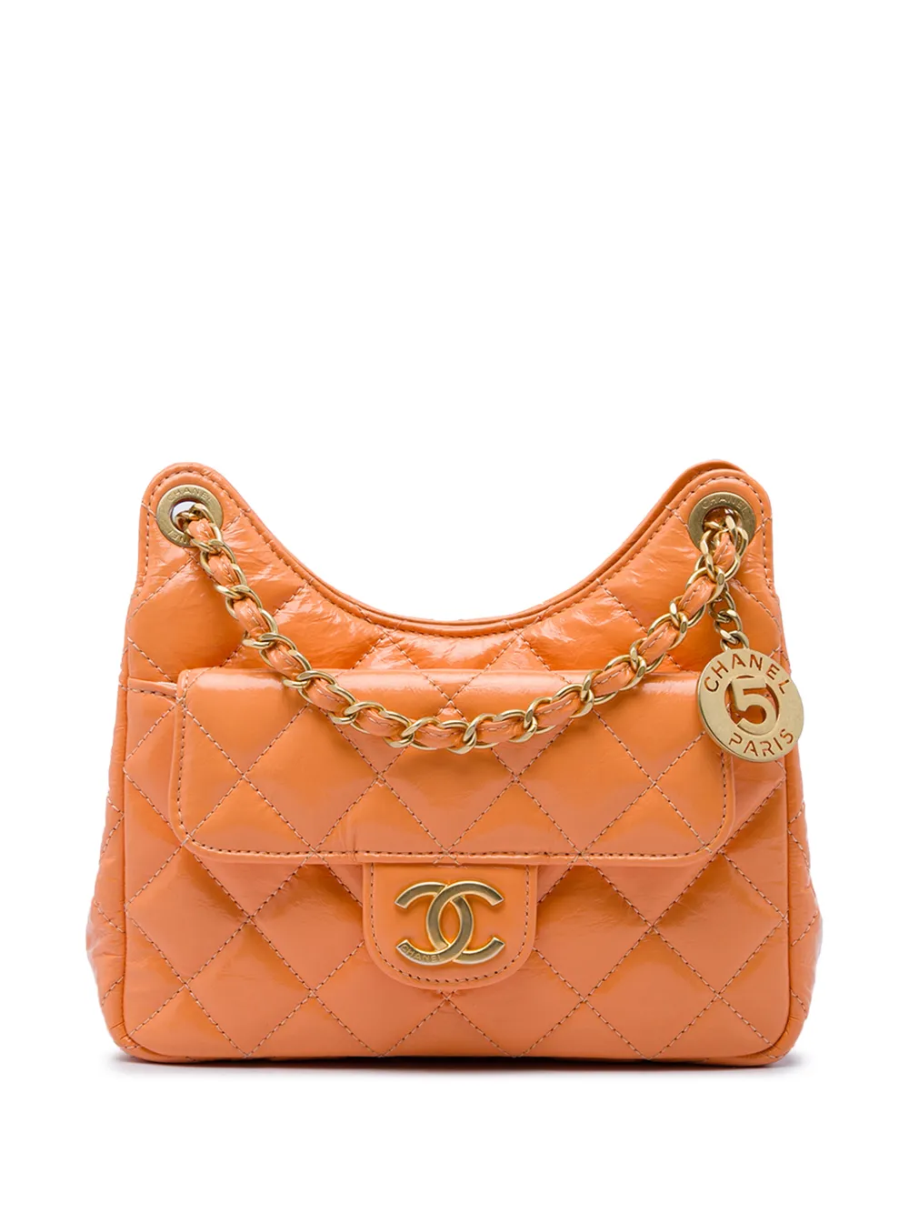 CHANEL Pre-Owned 2021-2026 Small Shiny Crumpled Calfskin Wavy CC Hobo crossbody bag - Arancione
