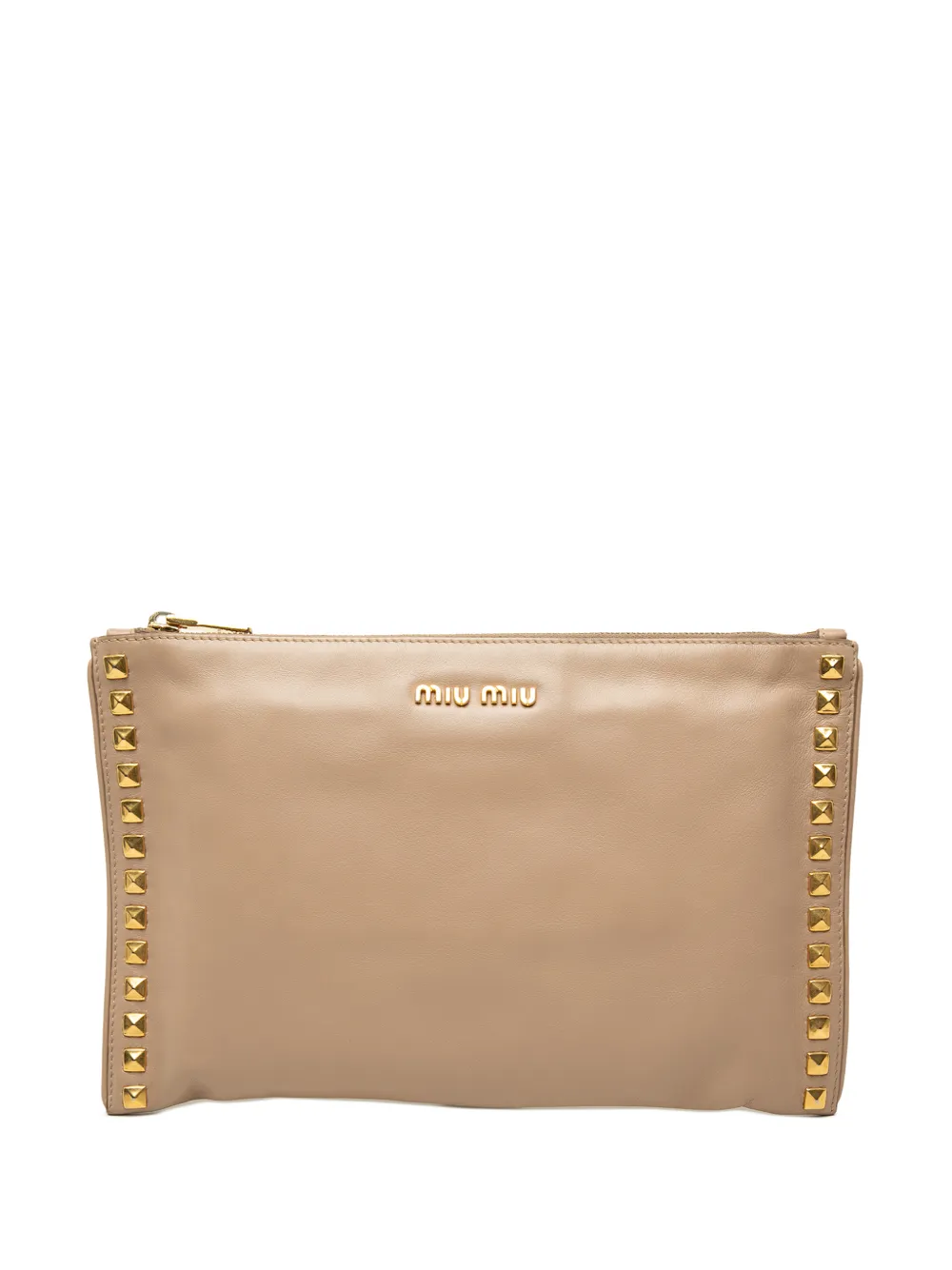 Miu Miu Pre-Owned pochette zippée en cuir à détails de clous (2010-2026) - Tons neutres Miu Miu Pre-Owned pochette zippée en cuir à détails de clous (2010-2026) - Tons neutres