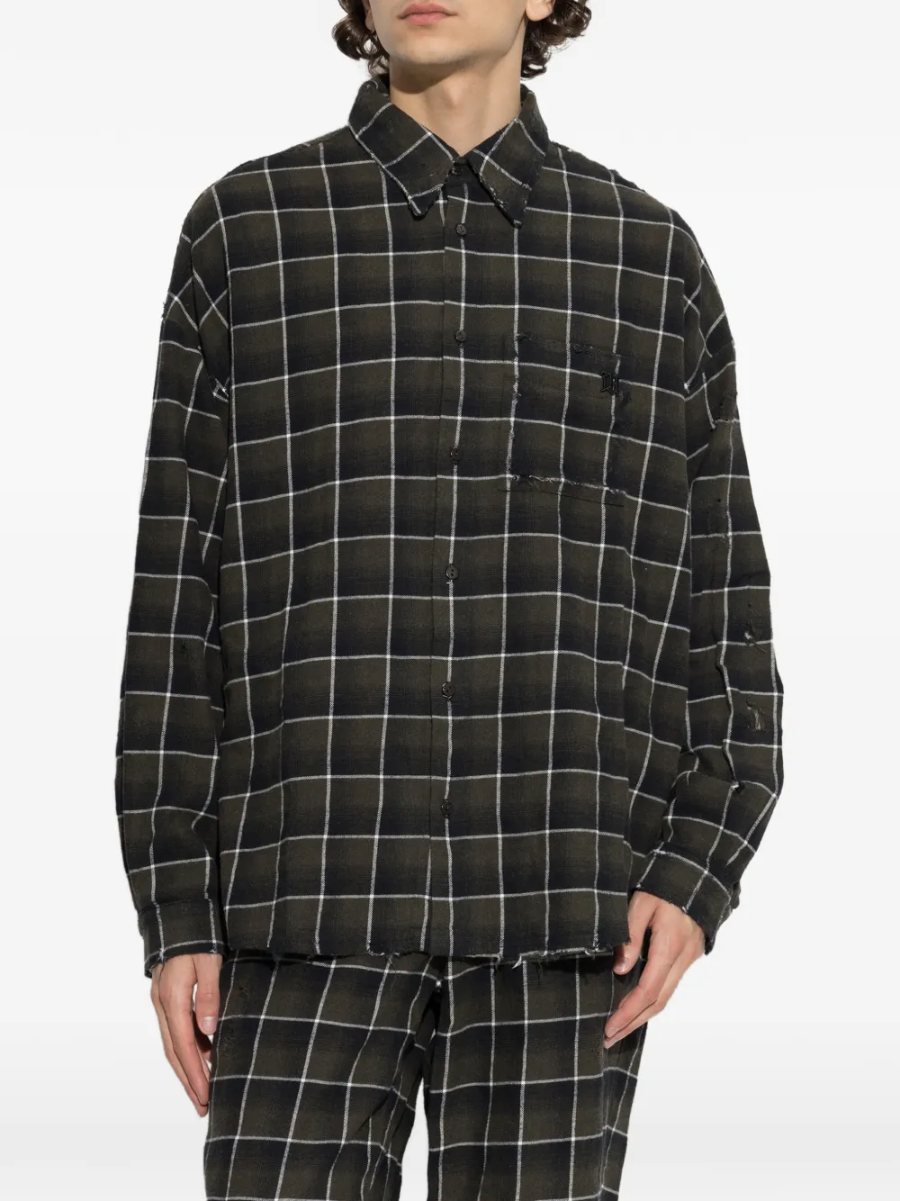 MISBHV Tartan plaid-pattern distressed-effect shirt Groen