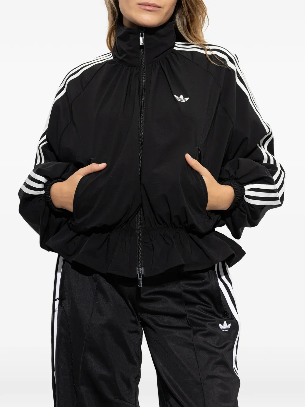 adidas ruffled zip-up jacket Zwart