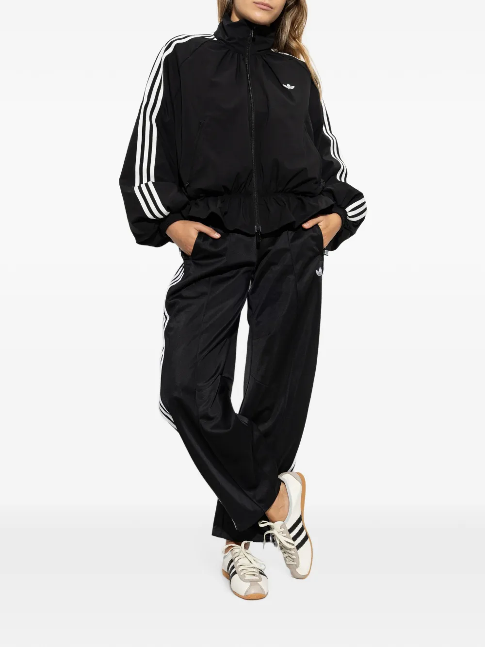 adidas ruffled zip-up jacket Zwart