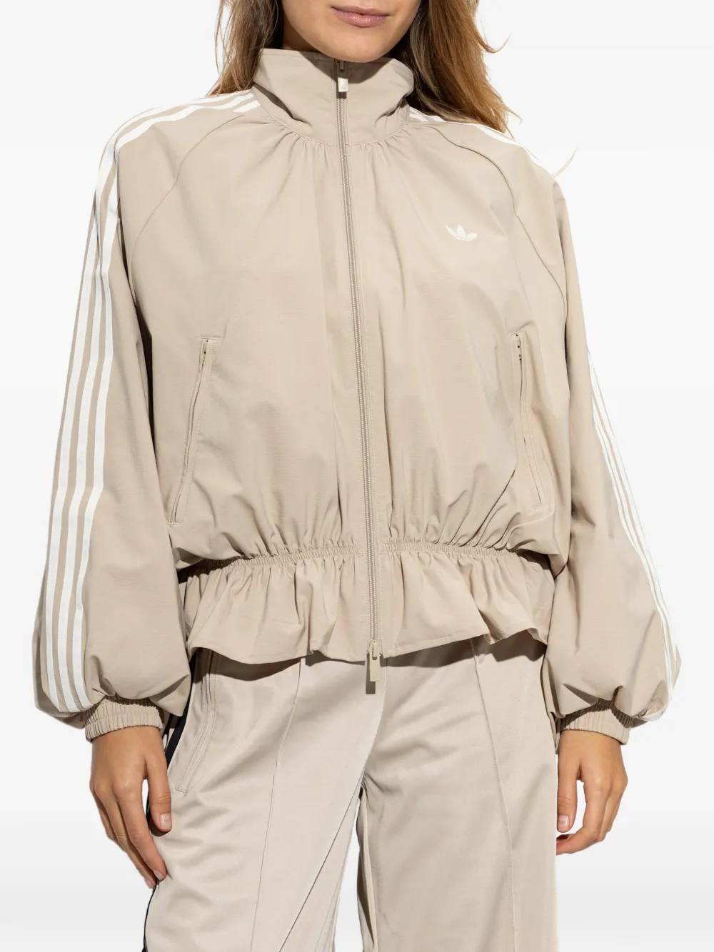 adidas ruffled zip-up jacket Beige