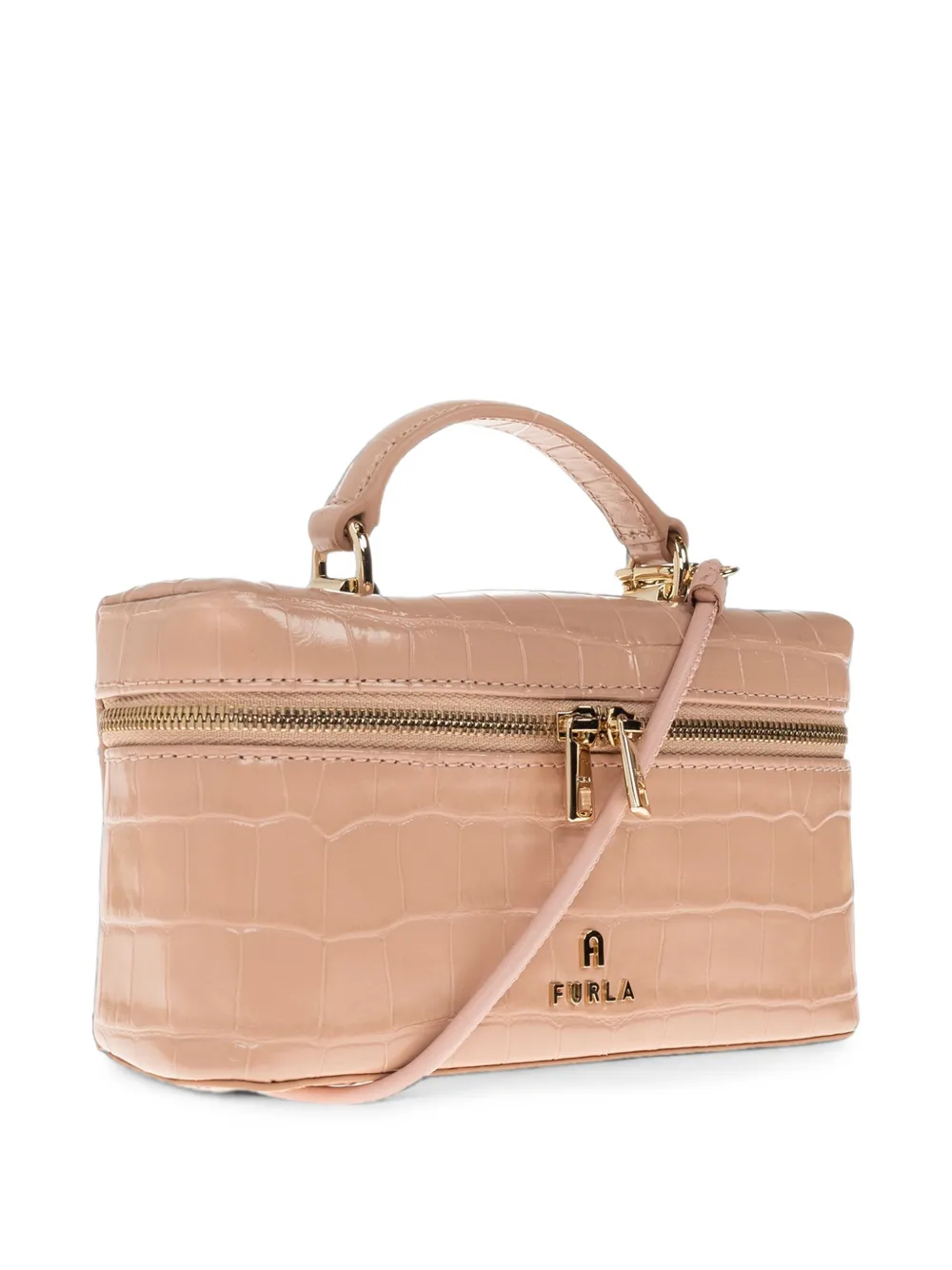 Furla Camelia leren shopper met krokodillen-reliëf Beige