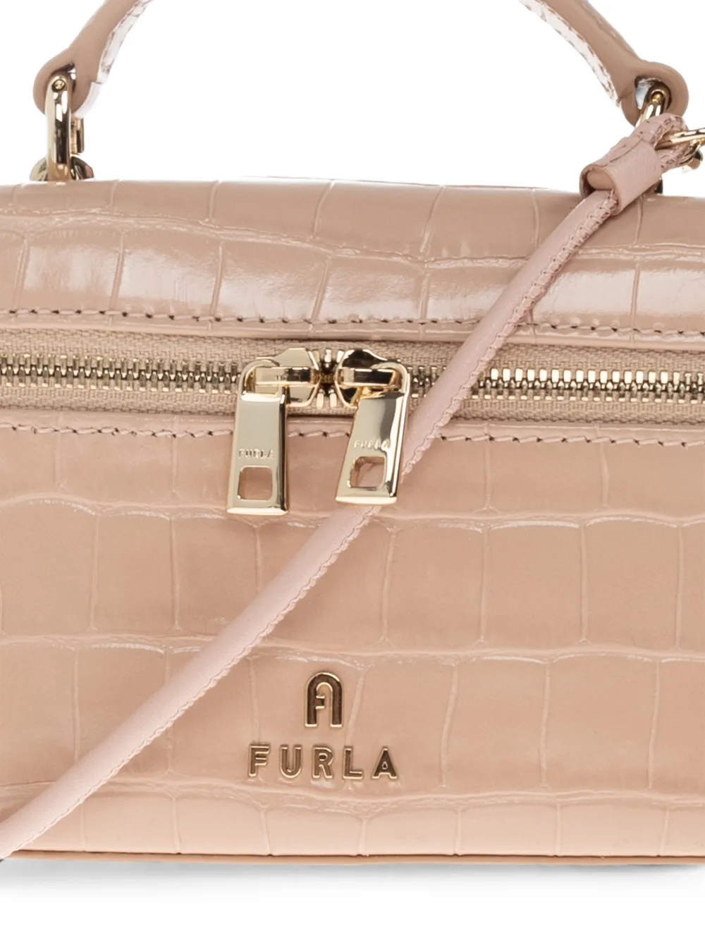 Furla Camelia leren shopper met krokodillen-reliëf Beige