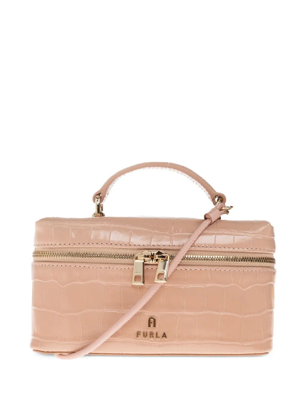 Furla Camelia crocodile-effect leather tote bag - Toni neutri