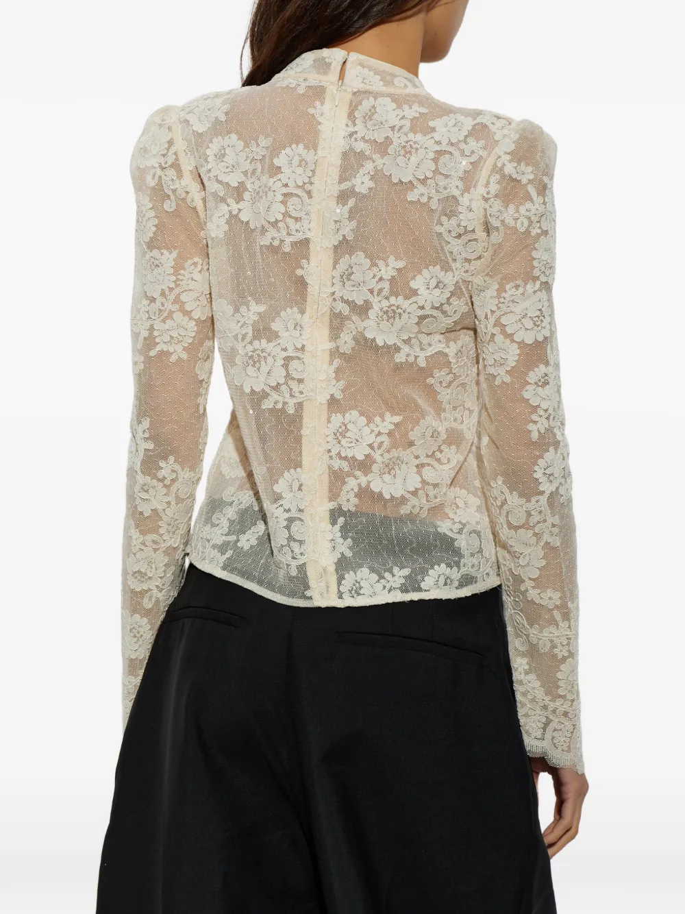 Self-Portrait Kanten top verfraaid met pailletten Beige