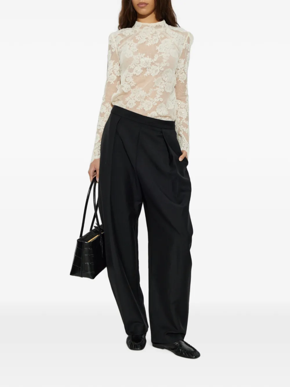 Self-Portrait Kanten top verfraaid met pailletten Beige