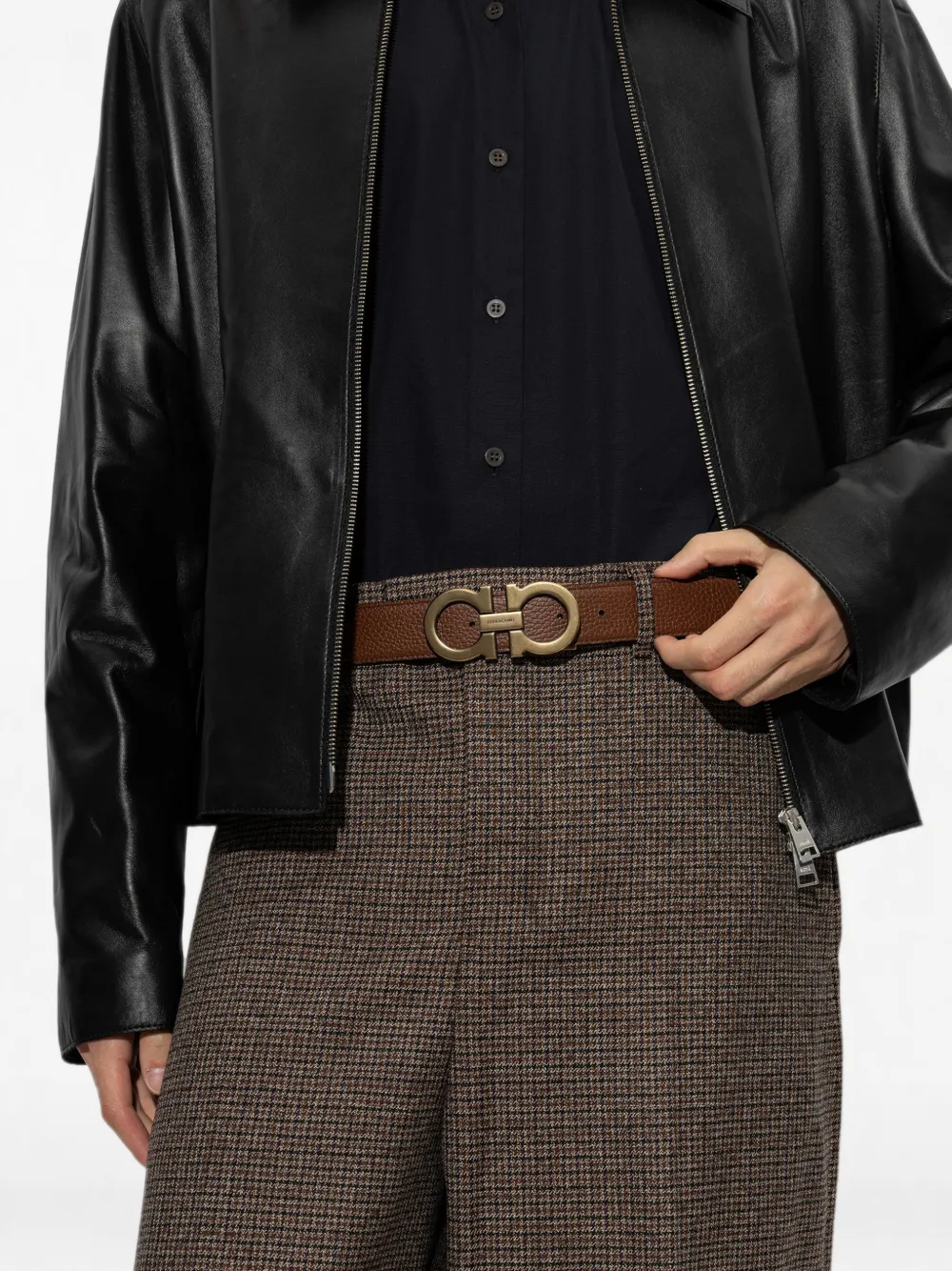 Ferragamo Gancini omkeerbare riem Bruin
