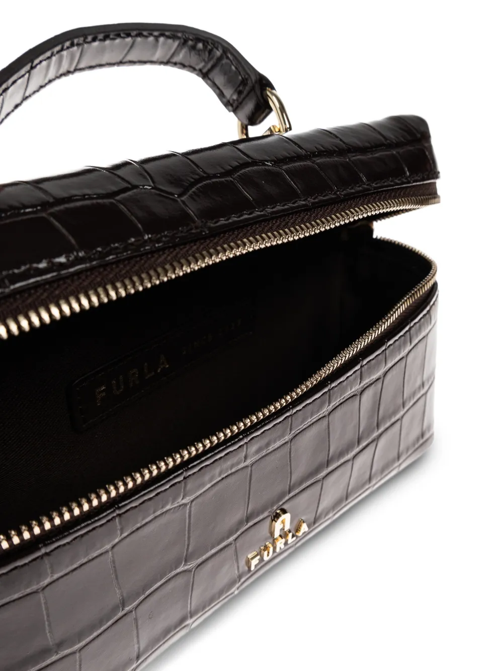 Furla Camelia Micro leren crossbodytas met krokodillen-reliëf Bruin