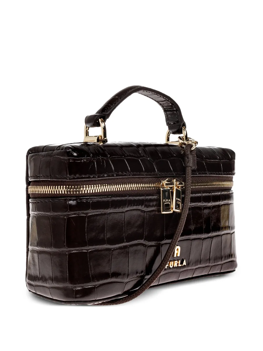 Furla Camelia Micro leren crossbodytas met krokodillen-reliëf Bruin