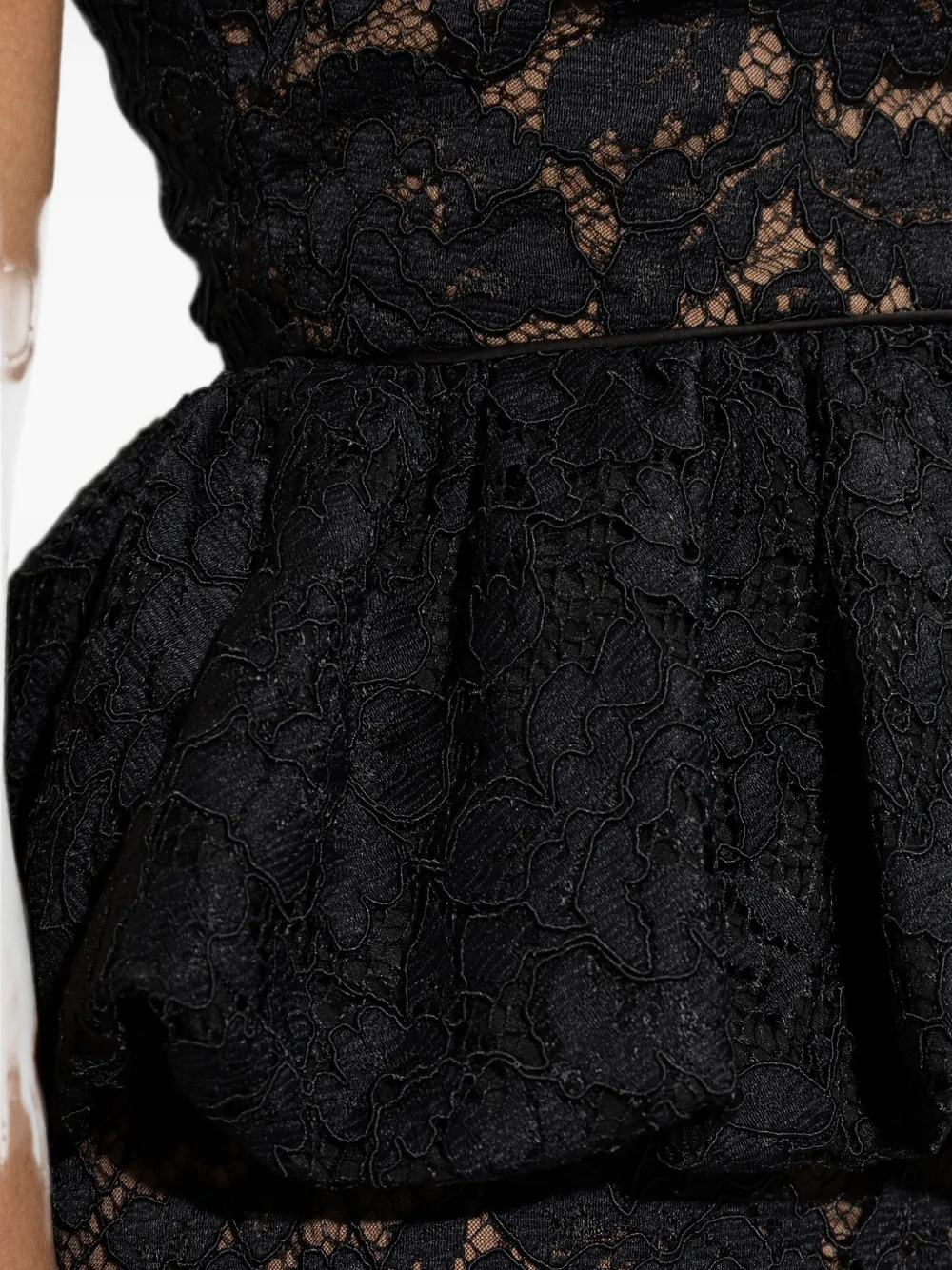 Self-Portrait Midi-jurk met kanten laag en peplum-taille Zwart
