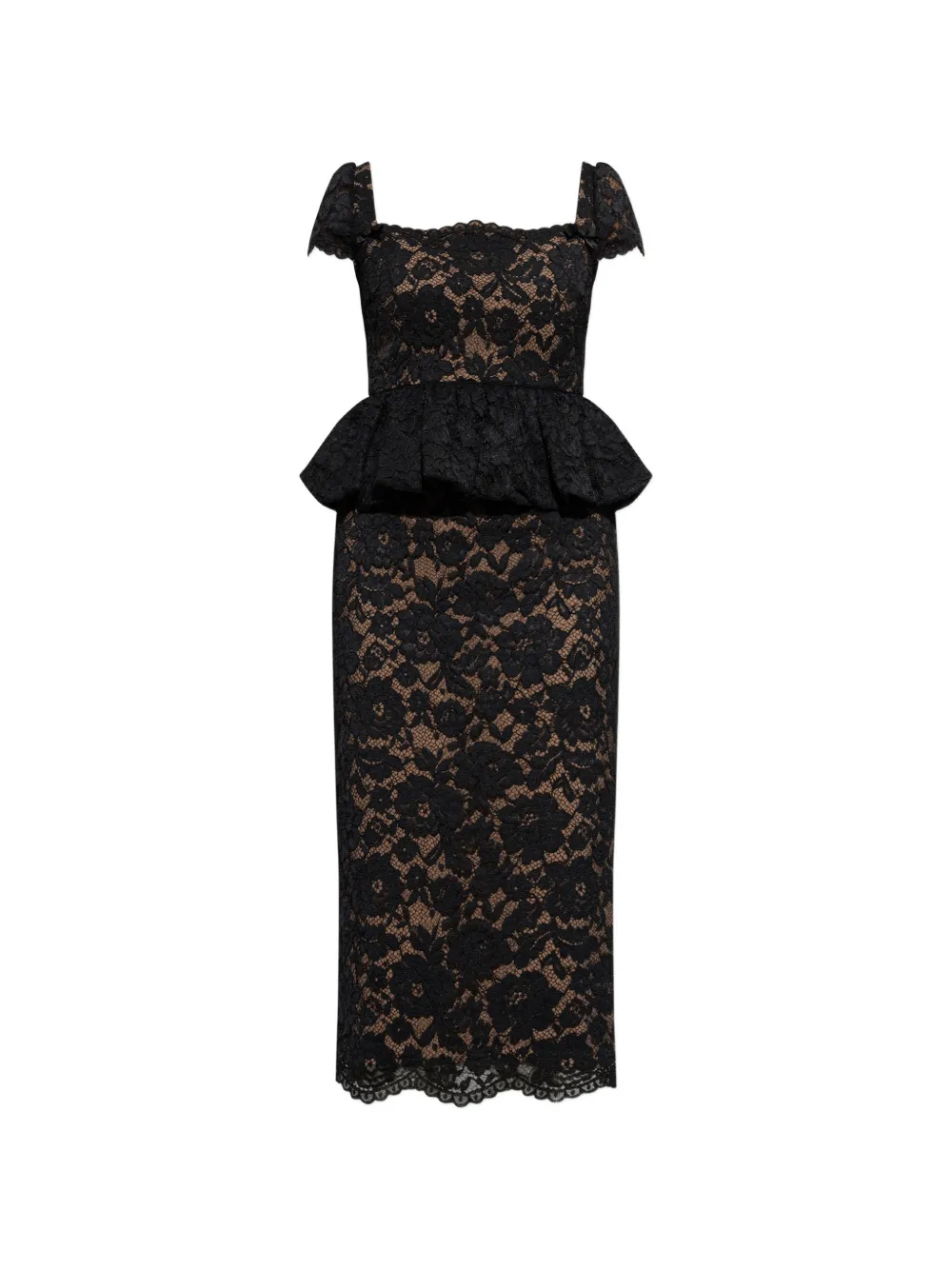 Self-Portrait peplum-waist lace-overlay midi dress