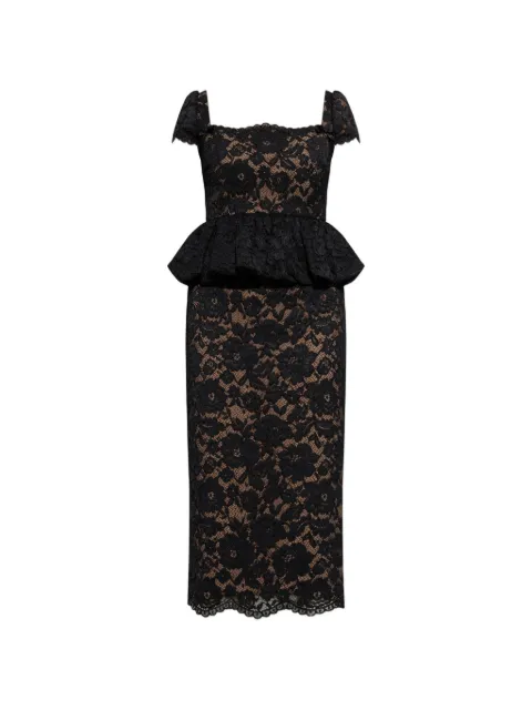 Self-Portrait peplum-waist lace-overlay midi dress