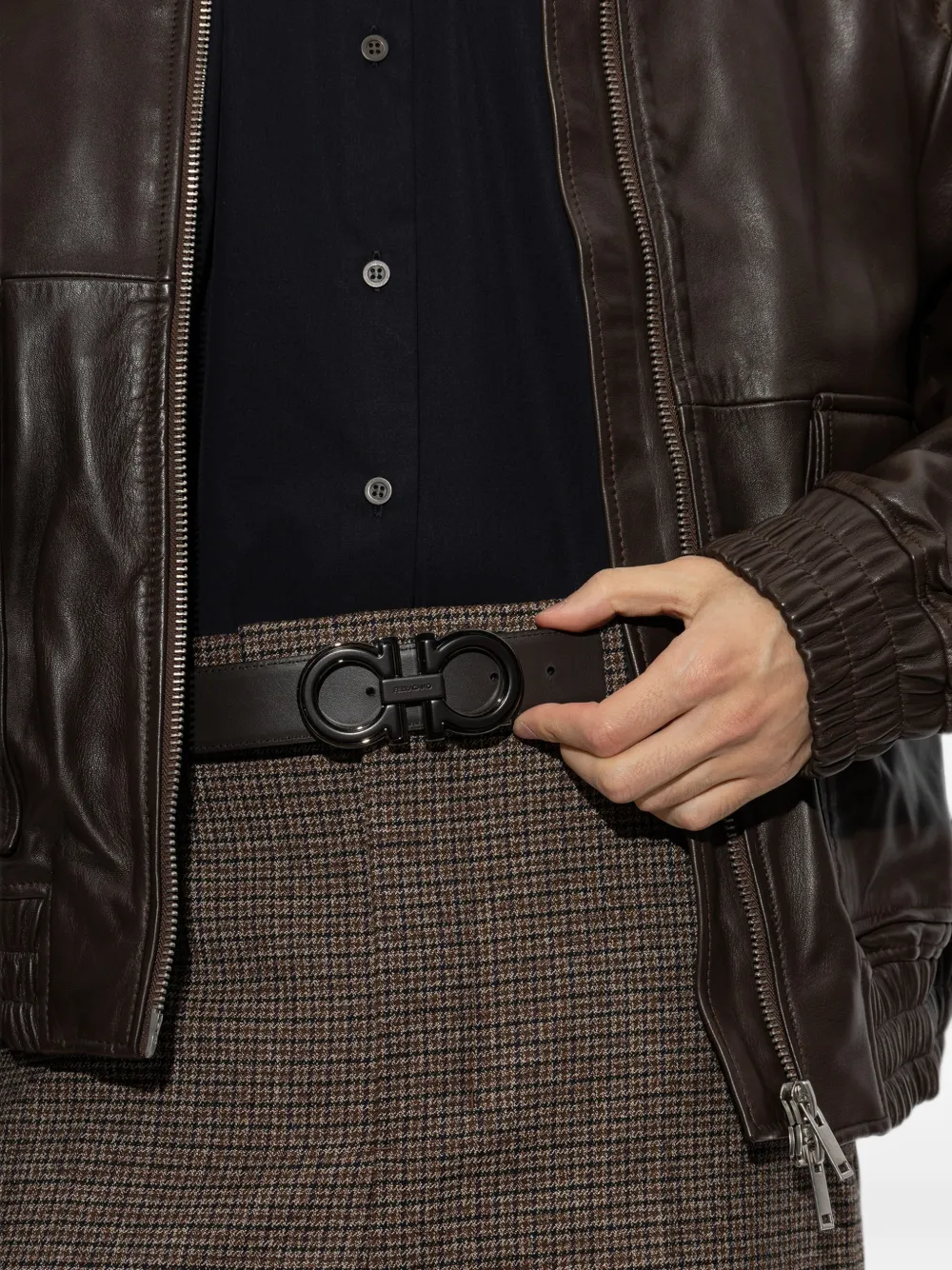 Ferragamo Gancini omkeerbare riem Bruin