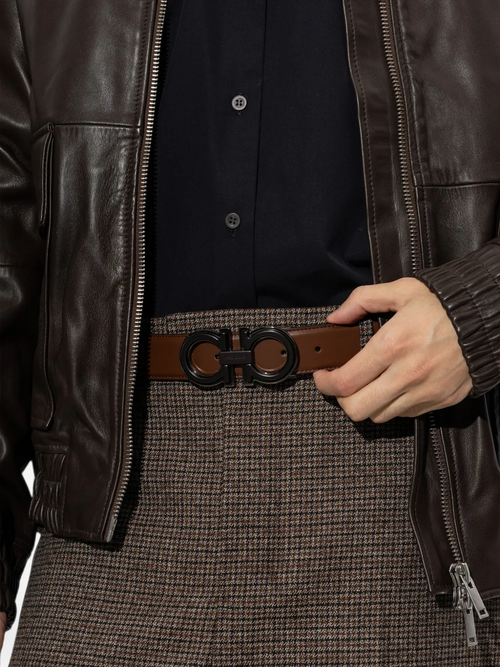 Ferragamo Gancini omkeerbare riem Bruin