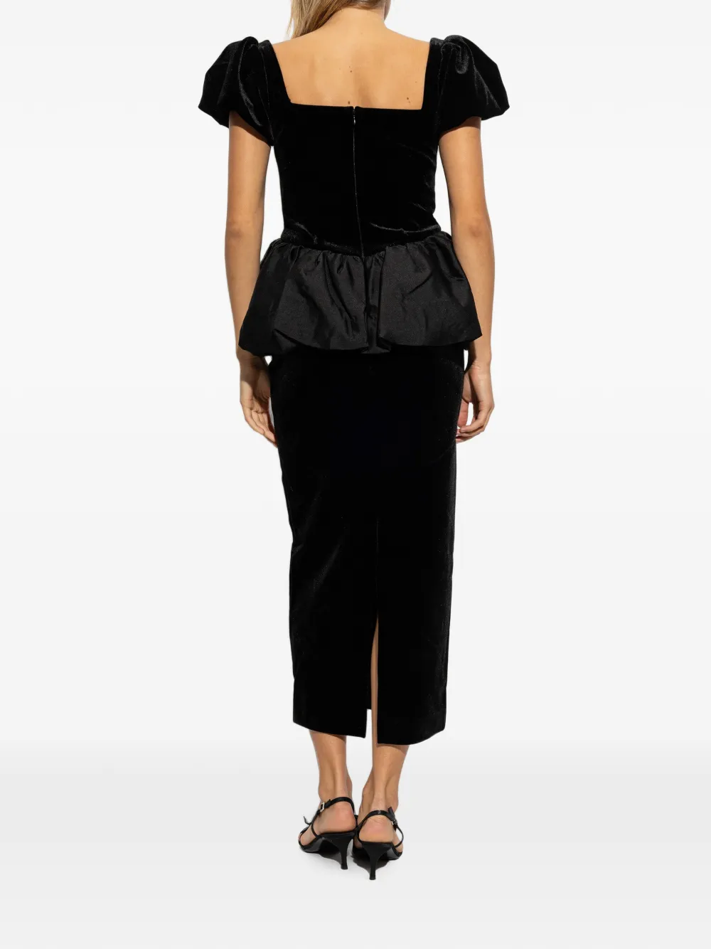 Self-Portrait Fluwelen peplum midi-jurk Zwart