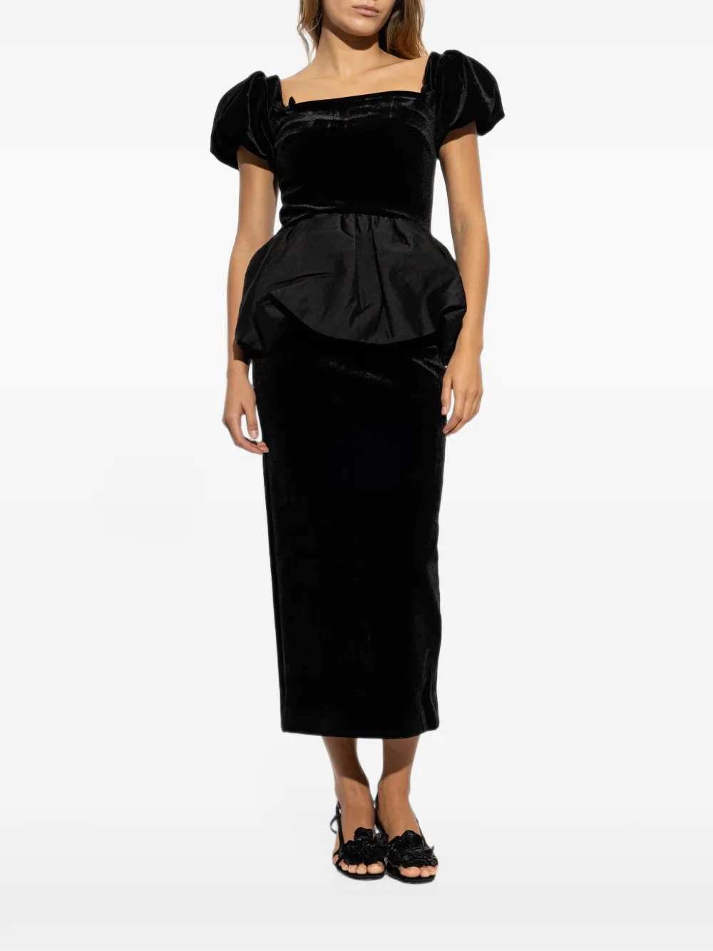 Self-Portrait Fluwelen peplum midi-jurk Zwart