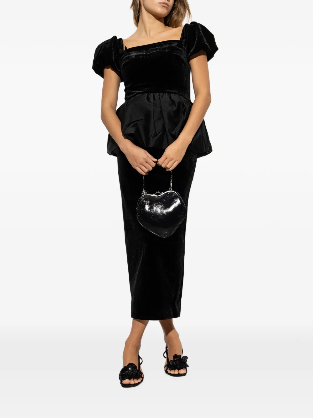 Self-Portrait Fluwelen peplum midi-jurk Zwart