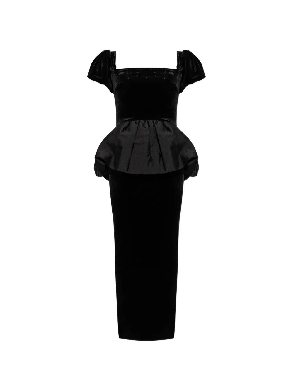 Self-Portrait velvet peplum midi dress - Nero