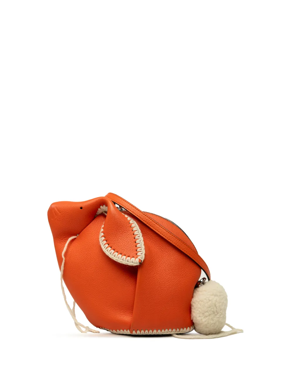 Pre-owned Loewe 2018 Mini Calfskin Stitched Bunny Crossbody Bag In Orange