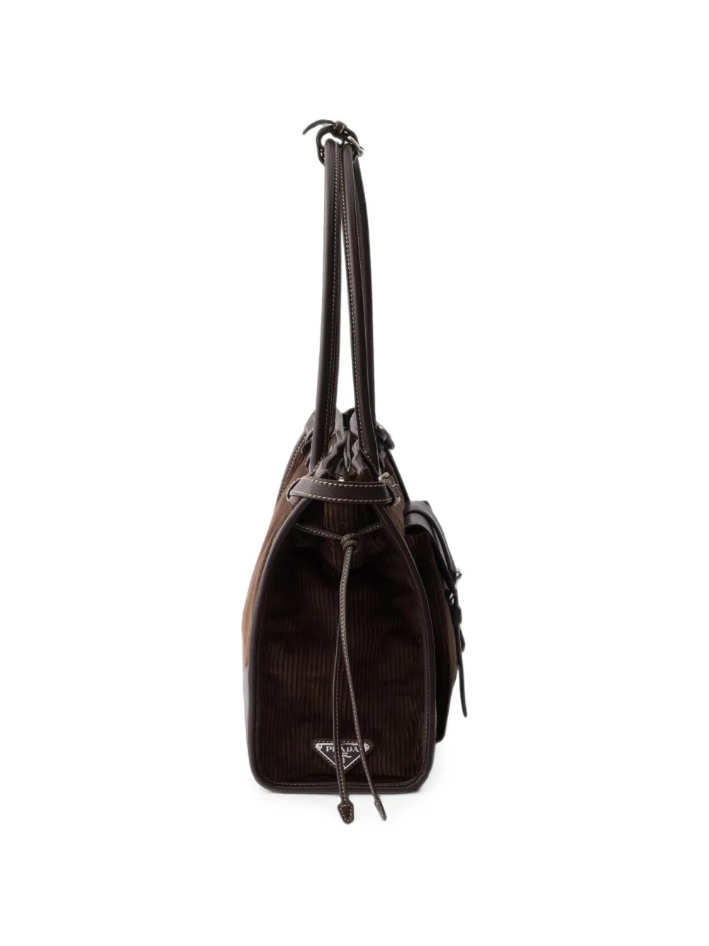 Prada Bonnie grote ribfluwelen en leren handtas Bruin