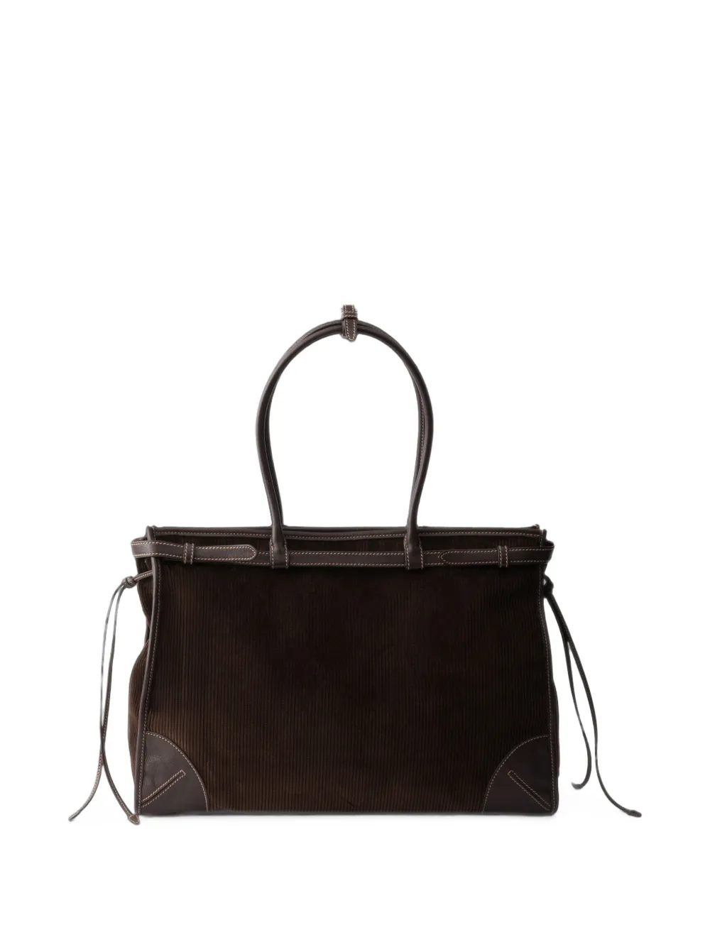Prada Bonnie extra grote ribfluwelen en leren handtas Bruin
