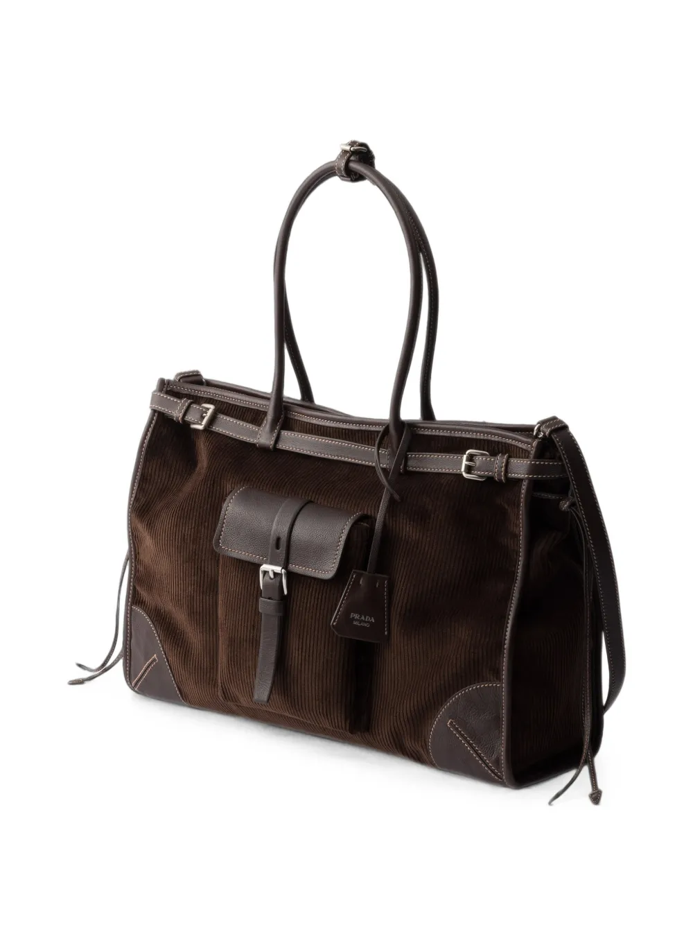 Prada Bonnie extra grote ribfluwelen en leren handtas Bruin