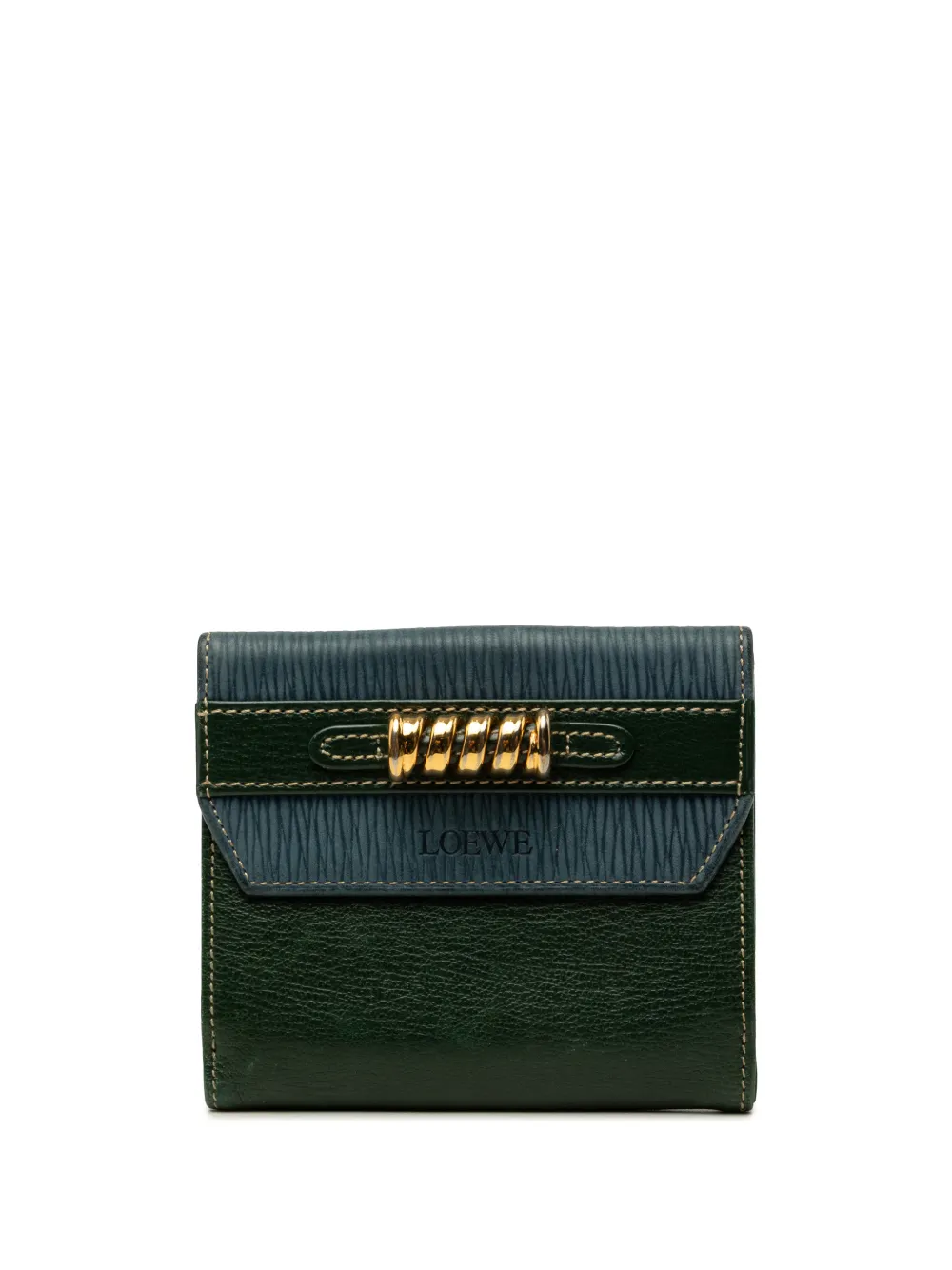 Pre-owned Loewe 1990-2010 Calfskin Velazquez Compact Wallet Small Wallets In Green