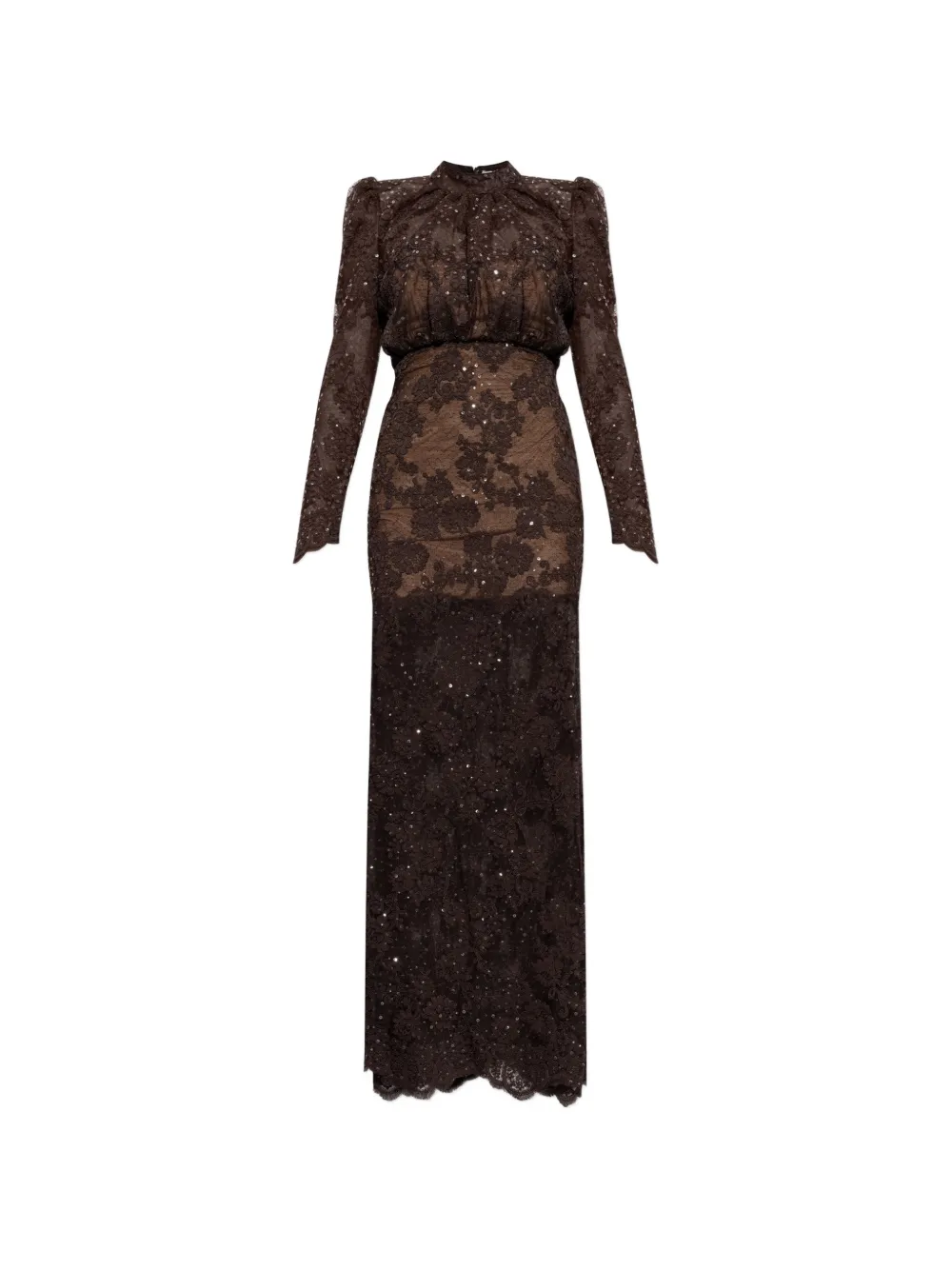 Self-Portrait sequin-embellished lace maxi dress - Marrone