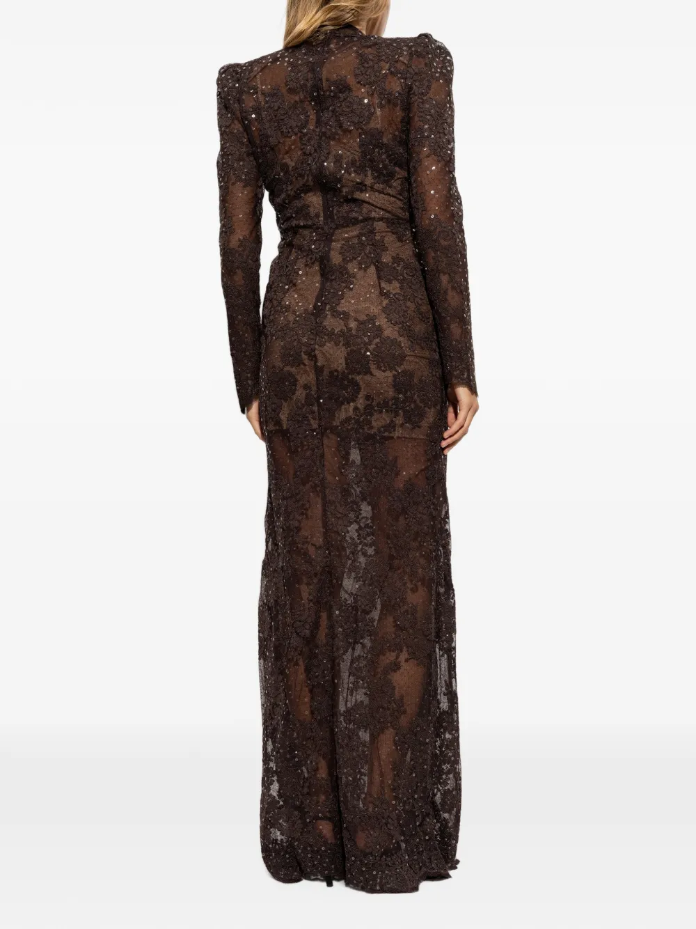 Self-Portrait Maxi-jurk verfraaid met pailletten Bruin