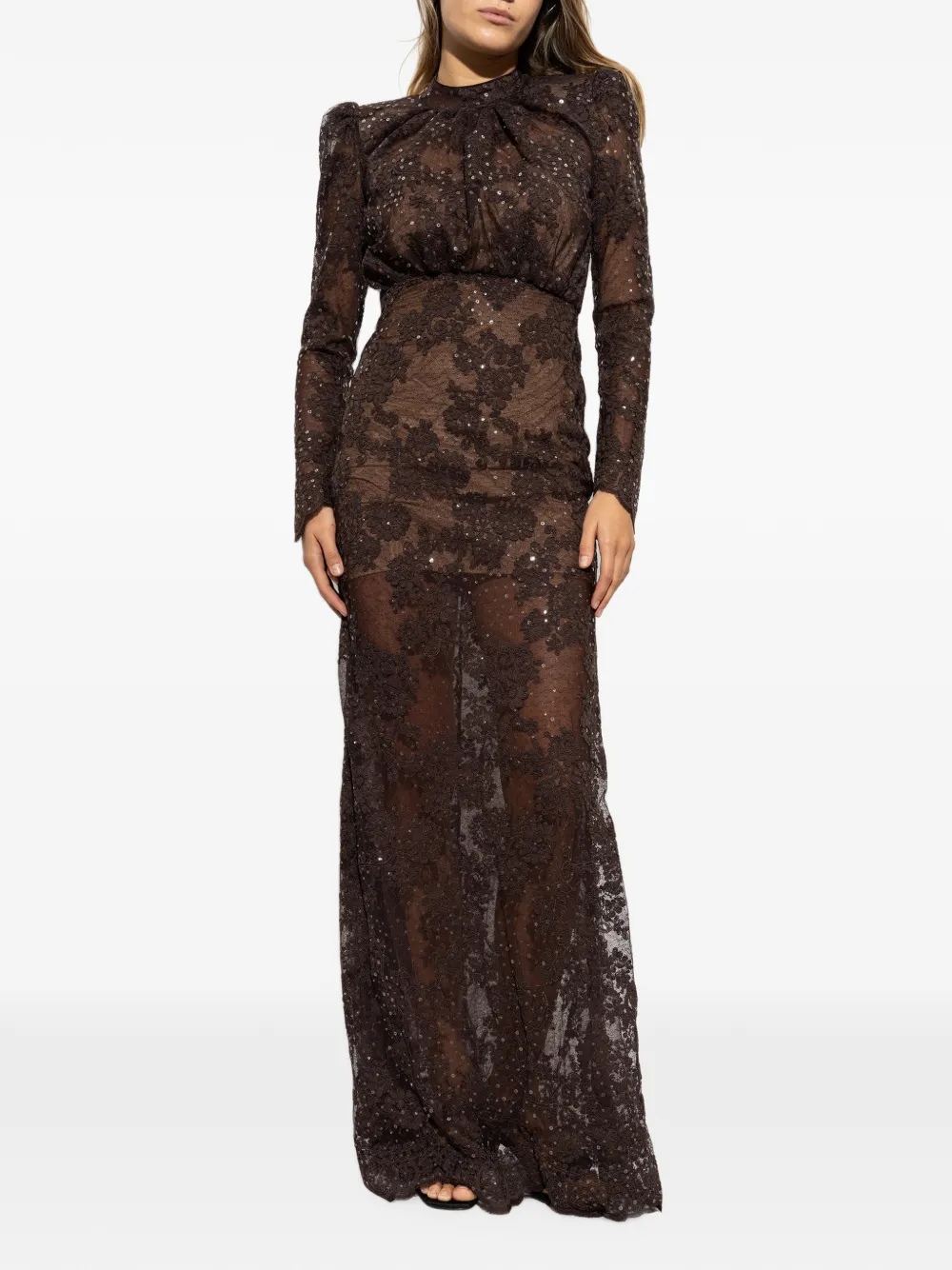 Self-Portrait Maxi-jurk verfraaid met pailletten Bruin