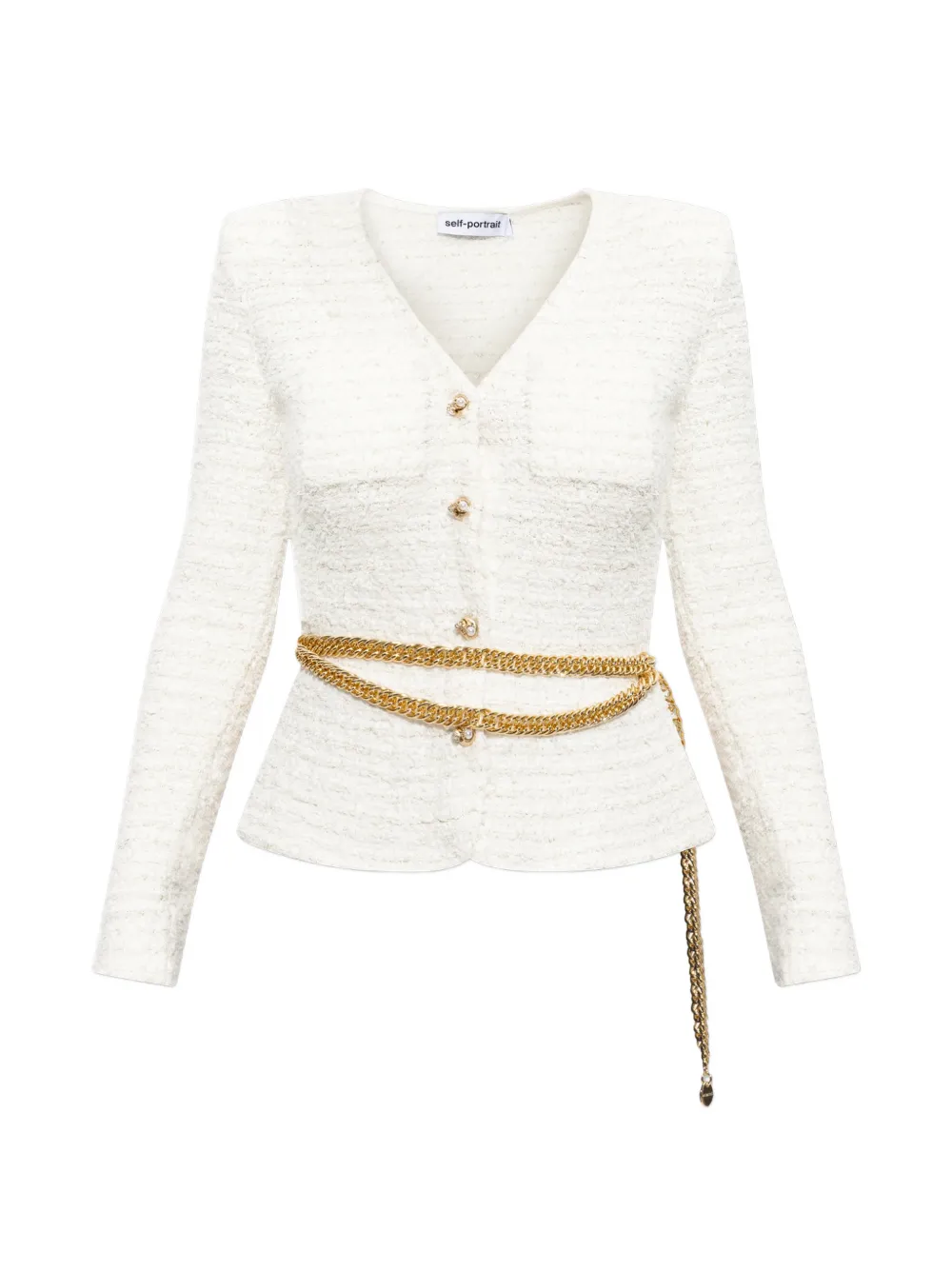 Self-Portrait belted bouclé-effect jacket