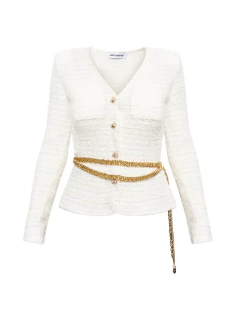 Self-Portrait belted bouclé-effect jacket