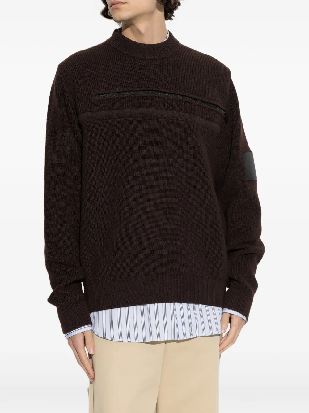 LOEWE Ribgebreide trui met rits-detail Bruin