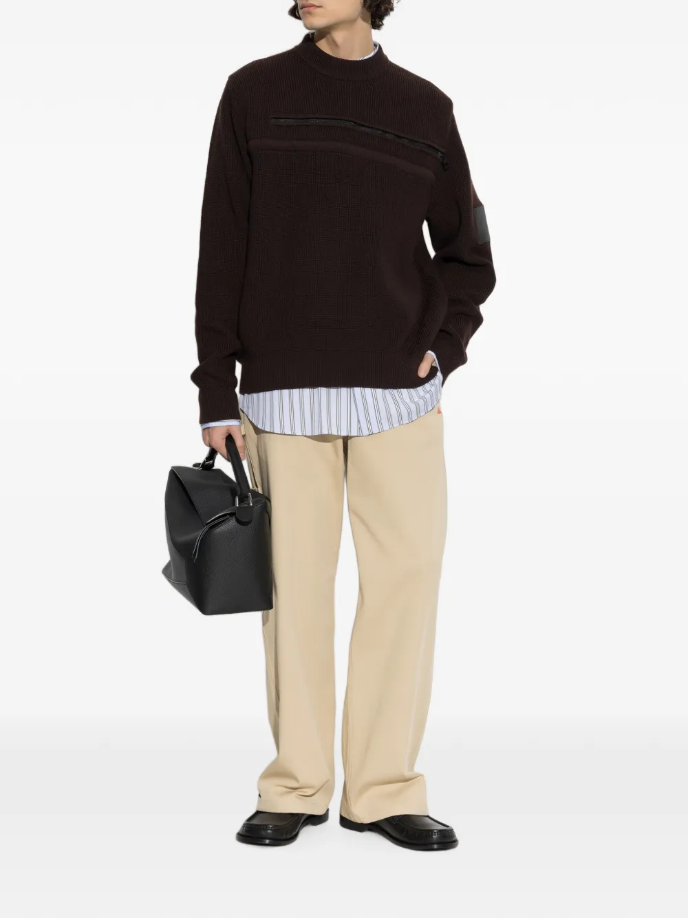 LOEWE Ribgebreide trui met rits-detail Bruin