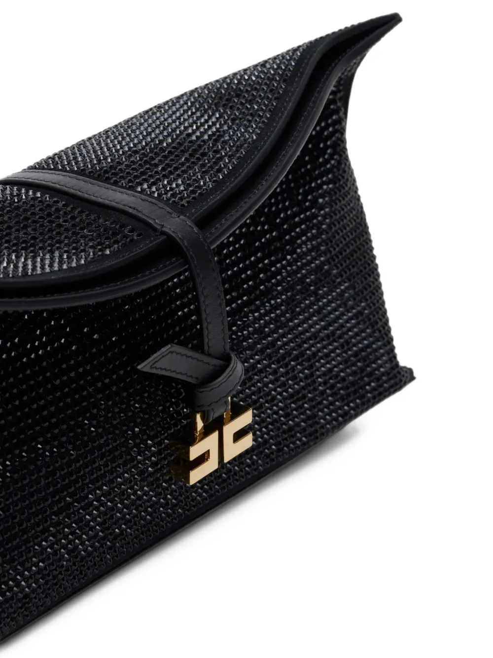 Elisabetta Franchi Boulevard leather clutch bag with rhinestones Zwart