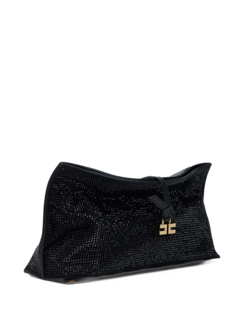 Elisabetta Franchi Boulevard leather clutch bag with rhinestones Zwart