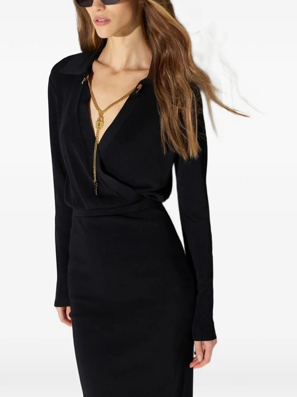 Elisabetta Franchi viscose yarn dress with jewel Zwart