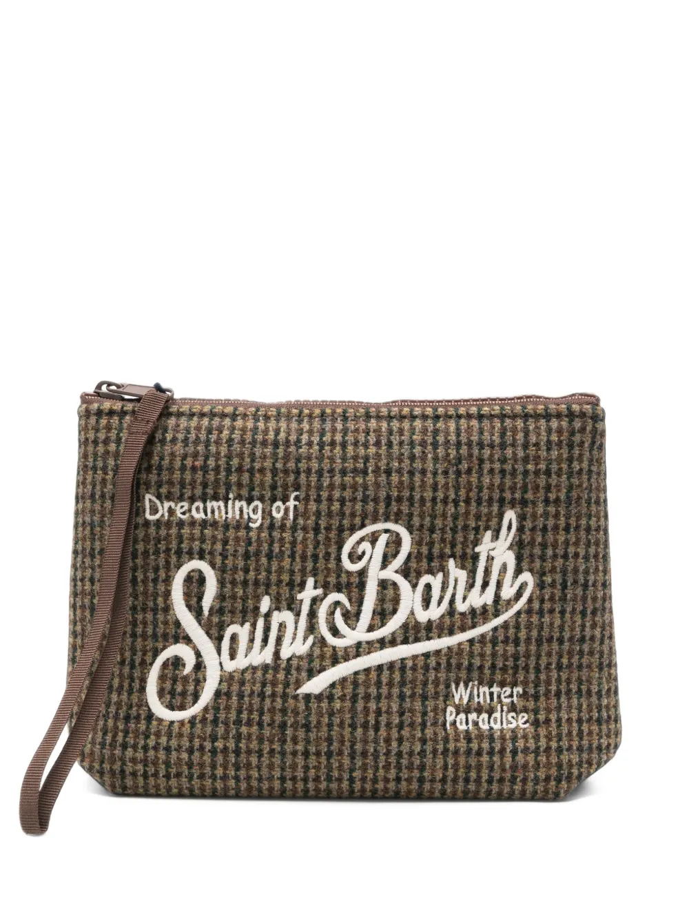 MC2 Saint Barth Aline clutch met pied-de-poule print en borduurwerk Bruin