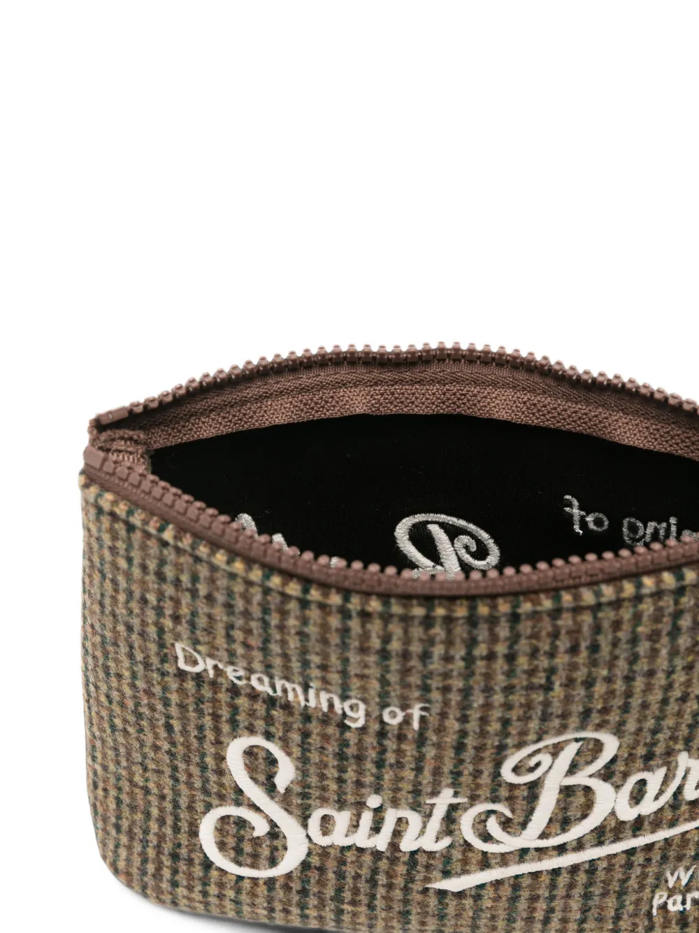 MC2 Saint Barth Aline clutch met pied-de-poule print en borduurwerk Bruin