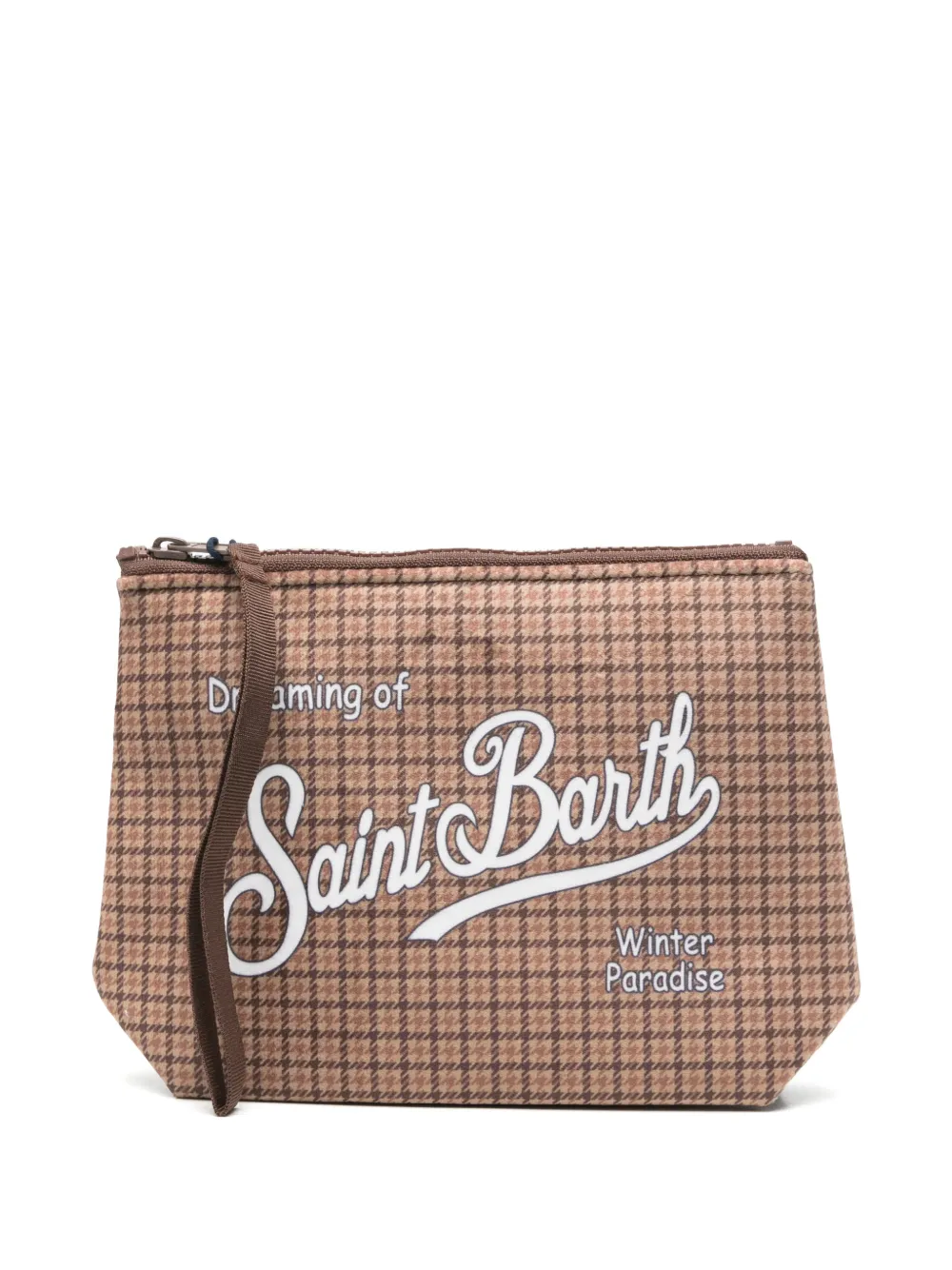 MC2 Saint Barth Aline clutch met pied-de-poule-print en logo-print Bruin
