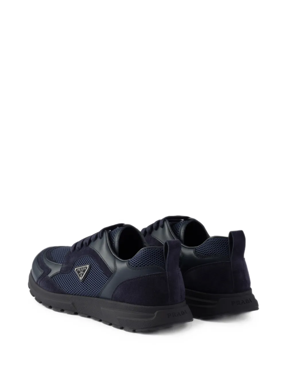 Prada Prax leren en stoffen sneakers Blauw