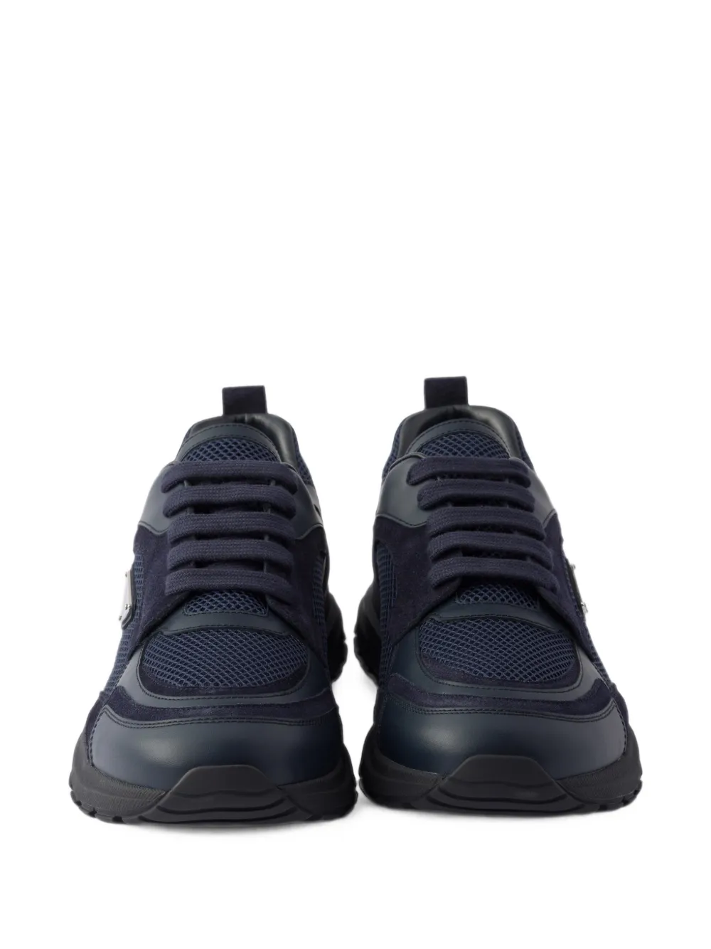 Prada Prax leren en stoffen sneakers Blauw