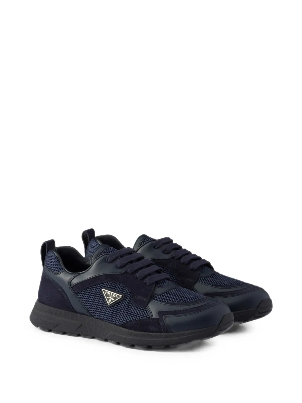 Prada Prax leren en stoffen sneakers Blauw