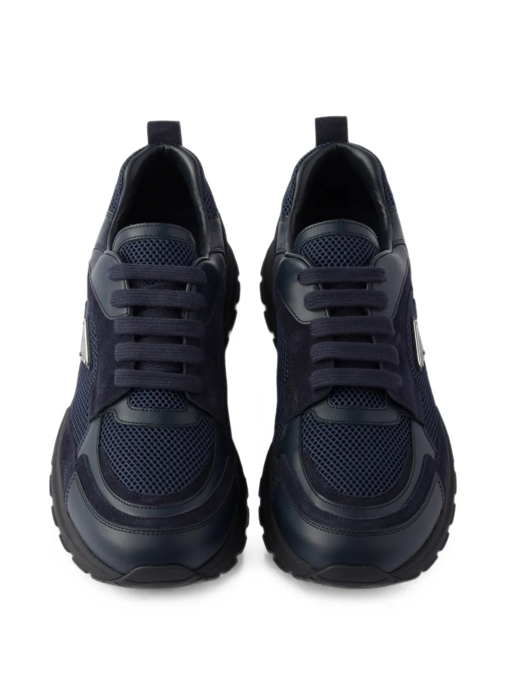 Prada Prax leren en stoffen sneakers Blauw