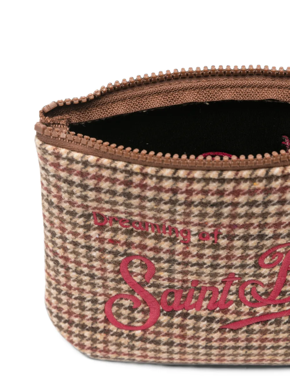 MC2 Saint Barth Aline clutch met pied-de-poule print en borduurwerk Beige