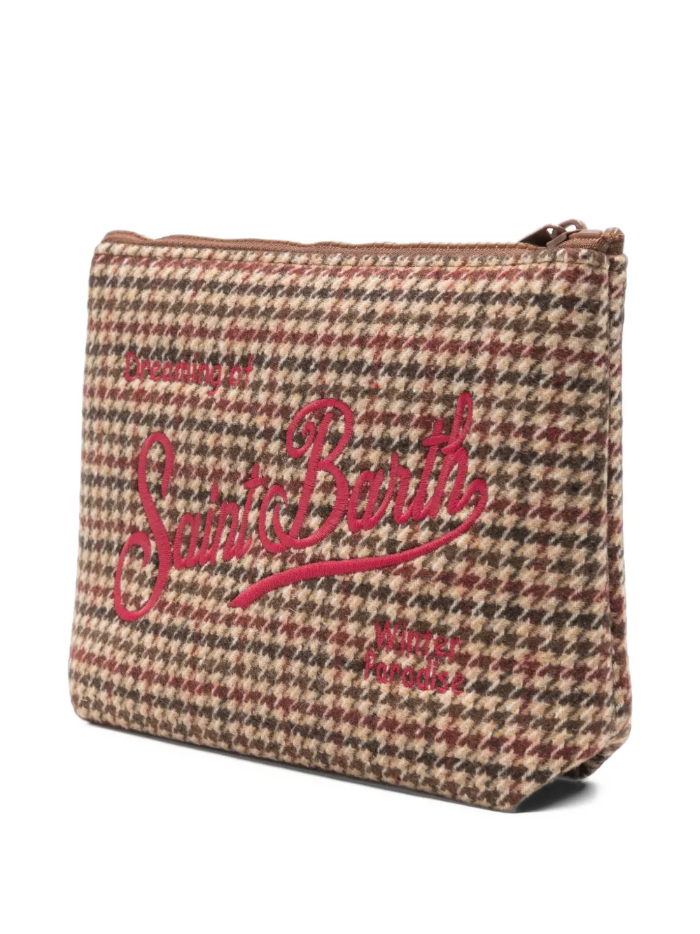 MC2 Saint Barth Aline clutch met pied-de-poule print en borduurwerk Beige