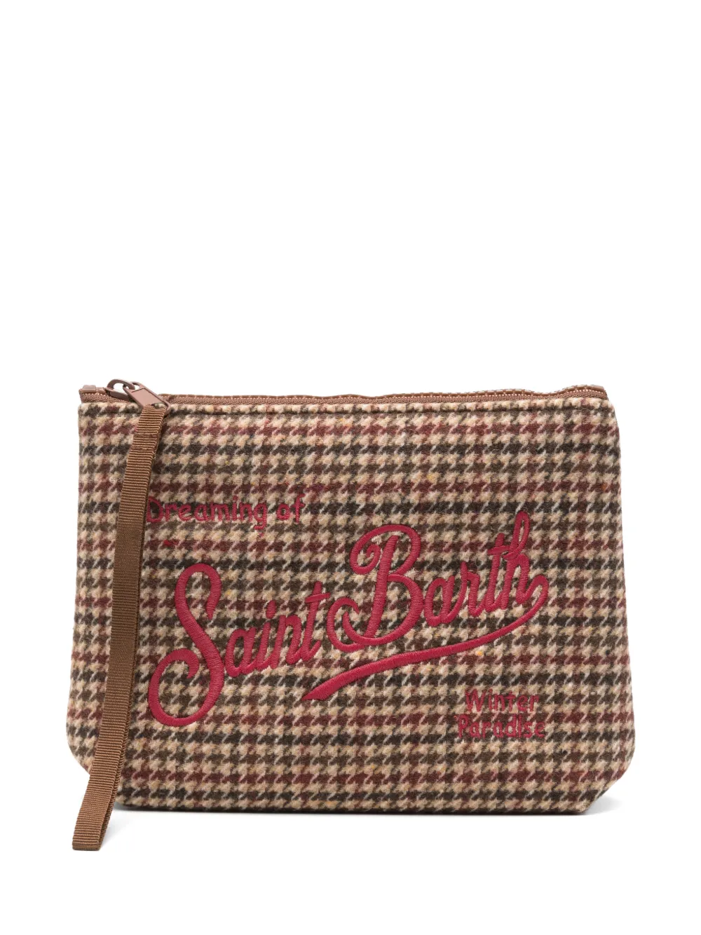 MC2 Saint Barth Aline clutch met pied-de-poule print en borduurwerk Beige